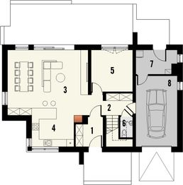 Projekt domu Studio 139 - rzut parteru, dom liczy 4 pokoje, 2 łazienki i wc