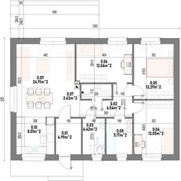 Projekt domu Mila - rzut parteru, dom liczy 3 pokoje, 2 łazienki i wc