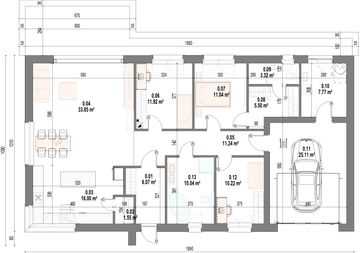 Projekt domu Scala - rzut parteru, dom liczy 3 pokoje, 2 łazienki i wc