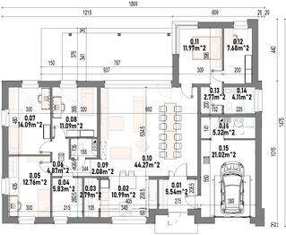 Projekt domu Dalia - rzut parteru, dom liczy 5 pokoje, 2 łazienki i wc