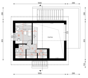Projekt domu D464 - rzut poddasza, dom liczy 2 pokoje, 2 łazienki i wc