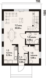 Projekt domu Radowice aa 70 dws - rzut parteru, dom liczy 4 pokoje, 2 łazienki i wc