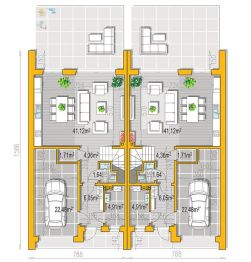 Projekt domu Ella 40 dom jednorodzinny dwulokalowy - rzut parteru, dom liczy 6 pokoje, 6 łazienki i wc
