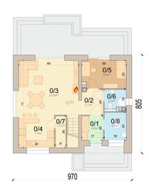 Projekt domu Rodzinek 5 mini 3 - rzut parteru, dom liczy 4 pokoje, 2 łazienki i wc