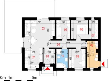 Projekt domu Basicus II - rzut parteru, dom liczy 3 pokoje, 1 łazienki i wc