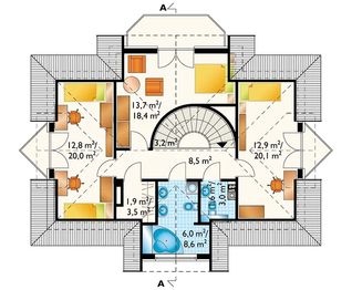 Projekt domu Rezeda (593) - rzut poddasza, dom liczy 5 pokoje, 3 łazienki i wc