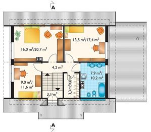 Projekt domu Ewa (848) - rzut poddasza, dom liczy 4 pokoje, 2 łazienki i wc
