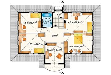 Projekt domu Horeszko (778) - rzut poddasza, dom liczy 5 pokoje, 2 łazienki i wc