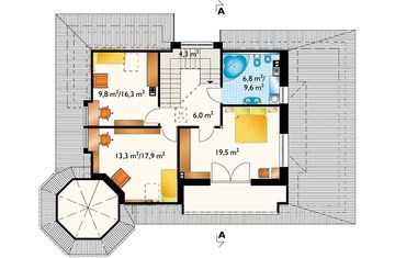 Projekt domu Zameczek Lux (992) - rzut poddasza, dom liczy 4 pokoje, 2 łazienki i wc