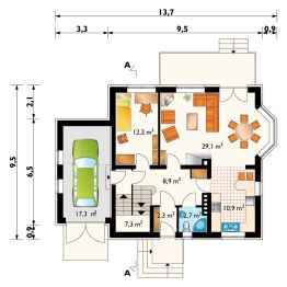 Projekt domu Sybilla-2 (647) - rzut parteru, dom liczy 5 pokoje, 2 łazienki i wc
