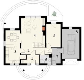 Parter projektu - Weda z garażem 1 stanowiskowym