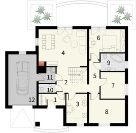 Projekt domu Asyria - rzut parteru, dom liczy 5 pokoje, 2 łazienki i wc