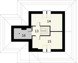 Projekt domu Asyria - rzut poddasza, dom liczy 5 pokoje, 2 łazienki i wc