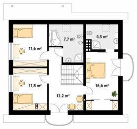 Projekt domu Chaber 3 - rzut poddasza, dom liczy 3 pokoje, 3 łazienki i wc