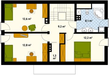 Projekt domu Magnolia - rzut poddasza, dom liczy 3 pokoje, 2 łazienki i wc