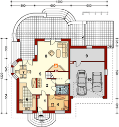 Projekt domu AB-050 - rzut parteru, dom liczy 5 pokoje, 2 łazienki i wc