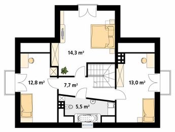 Projekt domu Alka - rzut poddasza, dom liczy 3 pokoje, 2 łazienki i wc