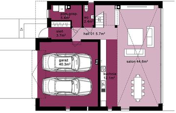 Projekt domu Domo 03C - rzut parteru, dom liczy 3 pokoje, 3 łazienki i wc
