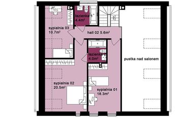 Projekt domu Domo 03C - rzut poddasza, dom liczy 3 pokoje, 3 łazienki i wc