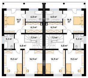 Piętro 1 projektu - Larus 2 zabudowa bliźniacza, 2 segmenty