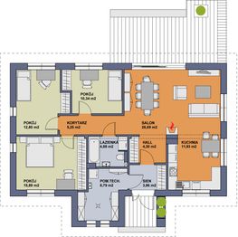 Projekt domu TK68 - rzut parteru, dom liczy 3 pokoje, 1 łazienki i wc