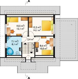 Projekt domu Krab (377) - rzut poddasza, dom liczy 4 pokoje, 2 łazienki i wc