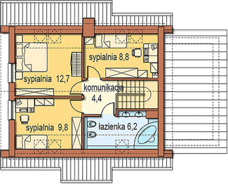 Projekt domu Mona z garażem - rzut poddasza, dom liczy 4 pokoje, 1 łazienki i wc