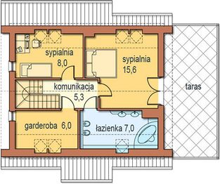 Projekt domu Mona wersja B - rzut poddasza, dom liczy 3 pokoje, 1 łazienki i wc