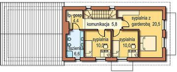 Projekt domu Magda - rzut 1 piętra, dom liczy 3 pokoje, 2 łazienki i wc
