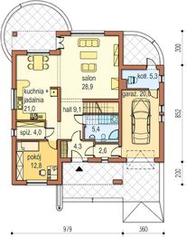 Projekt domu Anita - rzut parteru, dom liczy 5 pokoje, 2 łazienki i wc