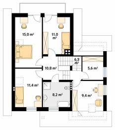 Projekt domu Piryt 3 - rzut poddasza, dom liczy 4 pokoje, 2 łazienki i wc