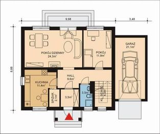 Projekt domu APS 032 + G - rzut parteru, dom liczy 4 pokoje, 2 łazienki i wc