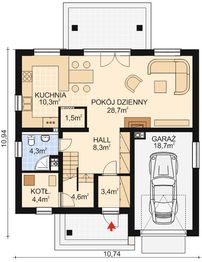 Projekt domu APS 073 NEW - rzut parteru, dom liczy 3 pokoje, 2 łazienki i wc
