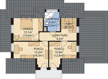 Projekt domu APS 228 - rzut poddasza, dom liczy 4 pokoje, 2 łazienki i wc