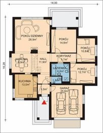 Projekt domu APS 054 - rzut parteru, dom liczy 3 pokoje, 2 łazienki i wc