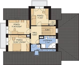 Projekt domu APS 004 + G - rzut poddasza, dom liczy 4 pokoje, 2 łazienki i wc