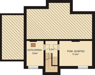 Projekt domu APS 008 + G - rzut piwnicy, dom liczy 5 pokoje, 2 łazienki i wc