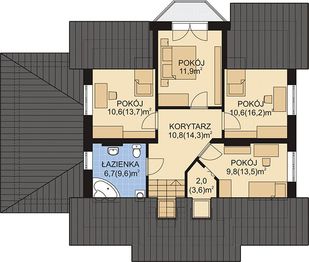 Projekt domu APS 008 + G - rzut poddasza, dom liczy 5 pokoje, 2 łazienki i wc