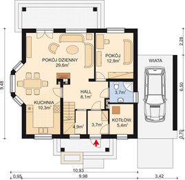 Projekt domu APS 113 NEW - rzut parteru, dom liczy 4 pokoje, 2 łazienki i wc