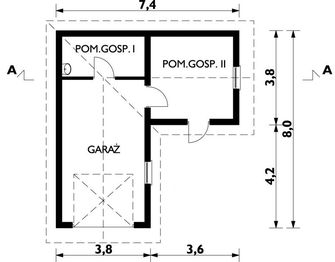 Parter projektu - Garaż 18 - murowana – beton komórkowy