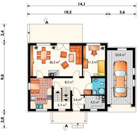 Parter projektu - Ewa z piwnicą - murowana – beton komórkowy