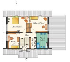 Poddasze projektu - Ewa z piwnicą - murowana – beton komórkowy