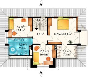 Poddasze projektu - Roksana - murowana – beton komórkowy