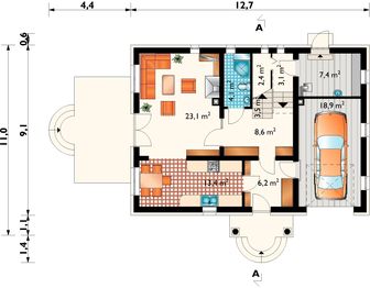 Parter projektu - Nowy Dworek Eko - murowana - beton komórkowy