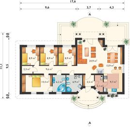 Parter projektu - Tetyda - murowana - beton komórkowy