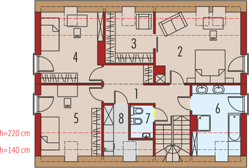 Projekt domu E4 G1 (wersja A) multi-comfort - rzut poddasza, dom liczy 4 pokoje, 3 łazienki i wc