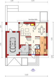 Projekt domu E14 G1 economic - rzut parteru, dom liczy 3 pokoje, 2 łazienki i wc