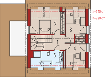 Projekt domu E14 G1 economic - rzut poddasza, dom liczy 3 pokoje, 2 łazienki i wc