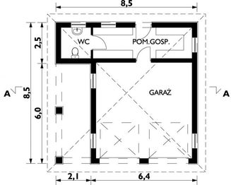 Projekt garażu 27 (231) - rzut parteru, dom liczy 0 pokoje, 1 łazienki i wc