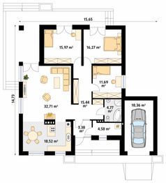 Projekt domu As 3 - rzut parteru, dom liczy 3 pokoje, 1 łazienki i wc